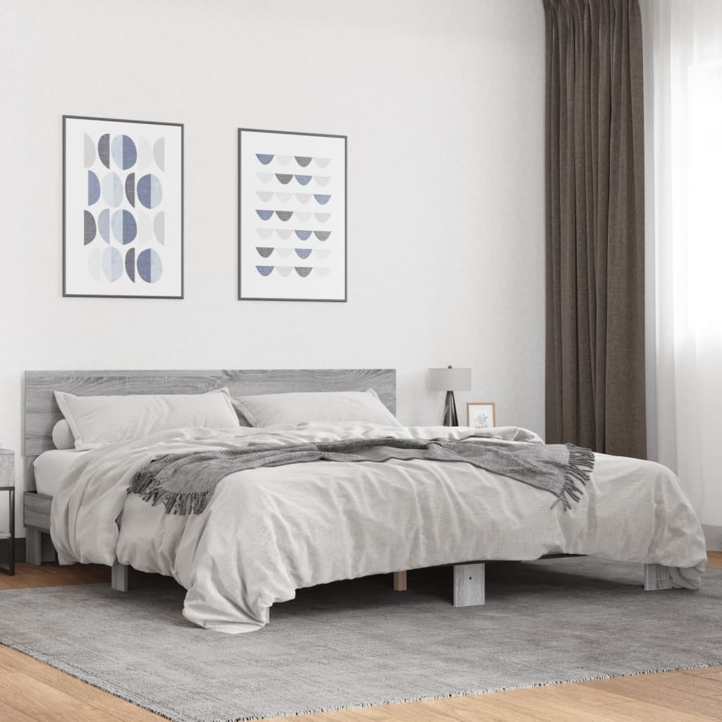 vidaXL Posteľný rám sivý dub sonoma 180x200 cm kompozitné drevo a kov