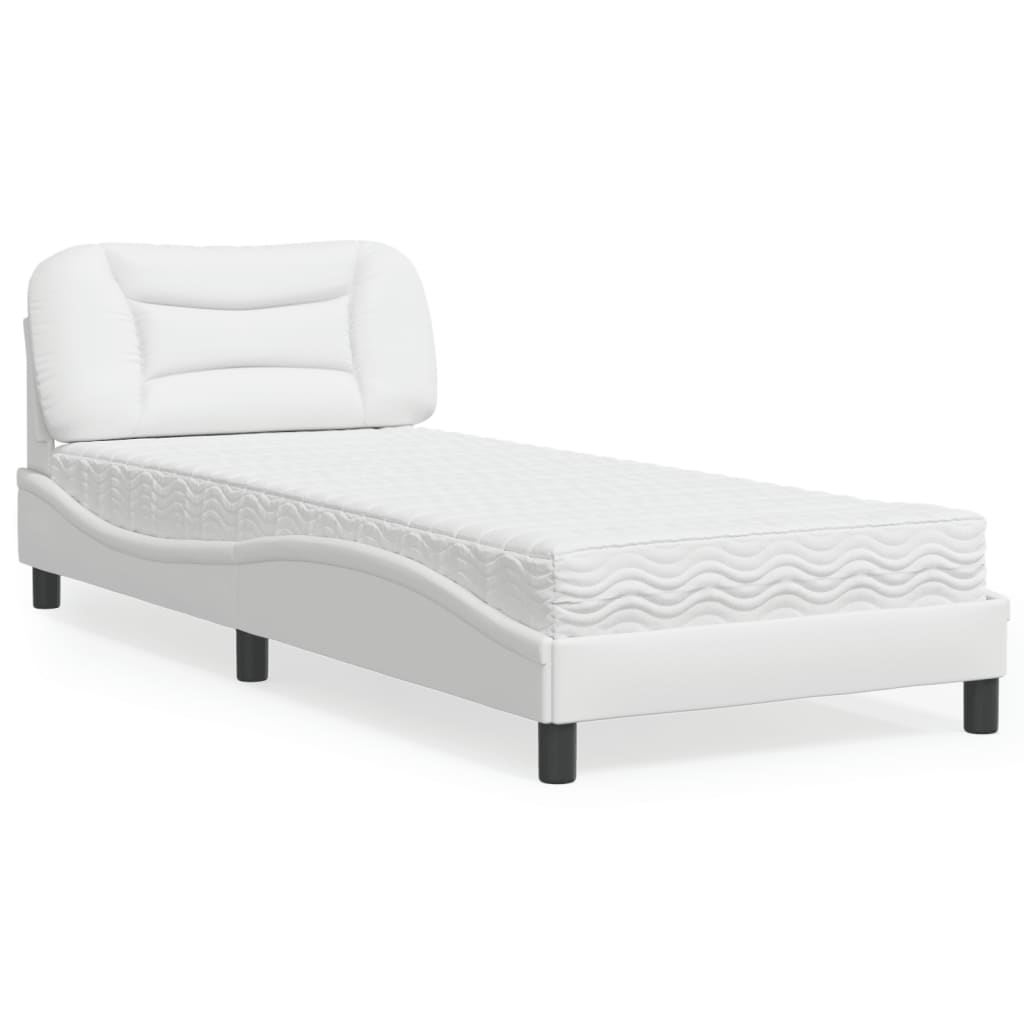 vidaXL Posteľ s matracom biela 90x200 cm umelá koža