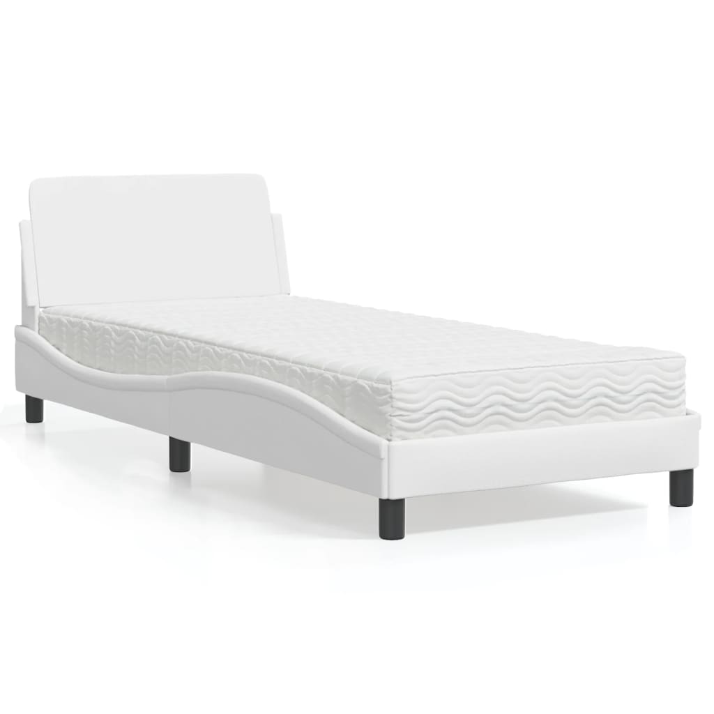vidaXL Posteľ s matracom biela 90x200 cm umelá koža