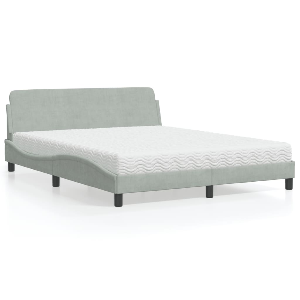 vidaXL Posteľný rám s matracom bledosivý 160x200 cm zamat
