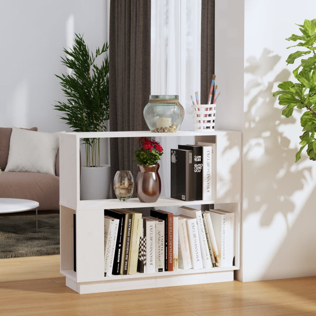 vidaXL Knižnica/deliaca stena biela 80x25x70 cm masívna borovica