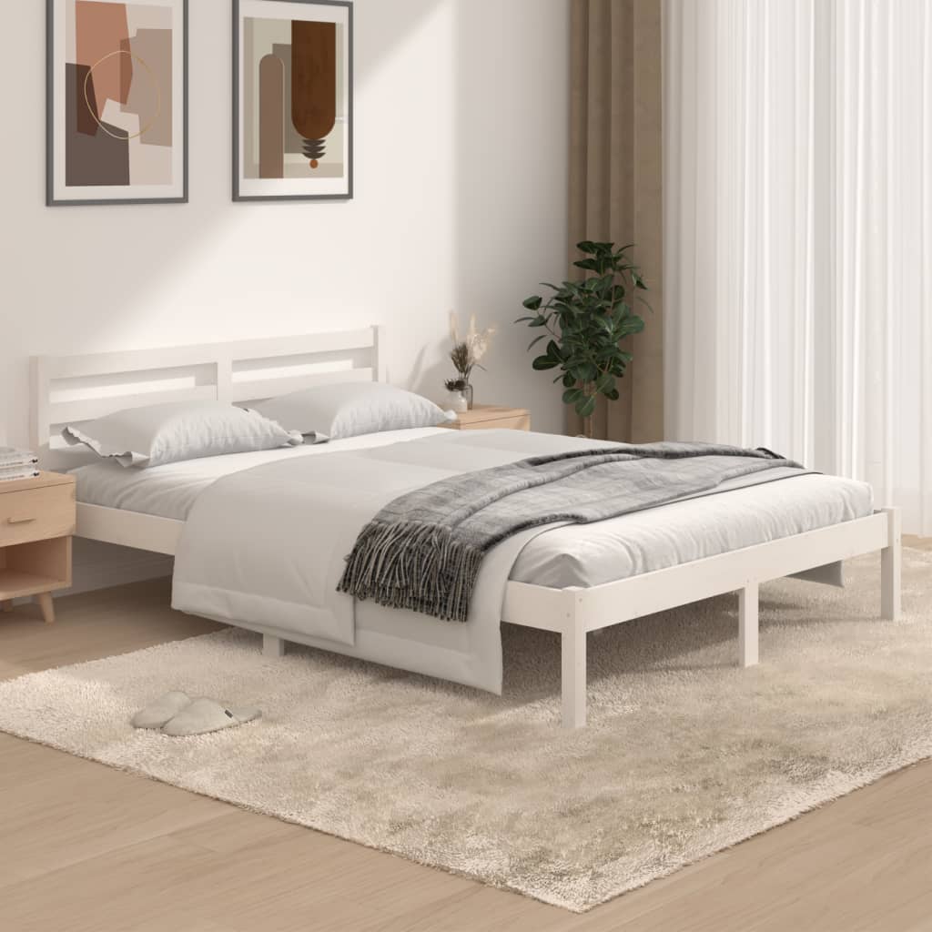 vidaXL Posteľný rám borovicový masív 135x190 cm biely dvojlôžko