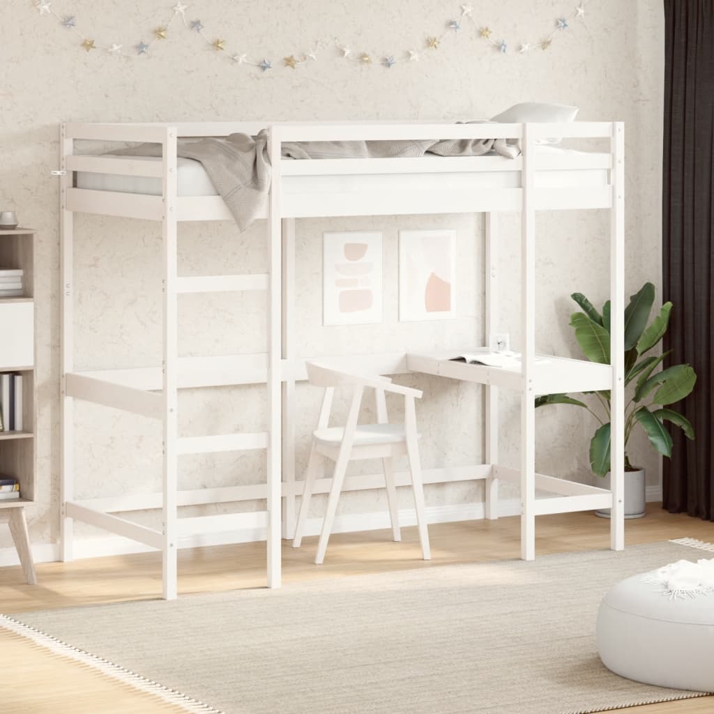 vidaXL Poschodová posteľ so stolom biela 90x200 cm borovicový masív