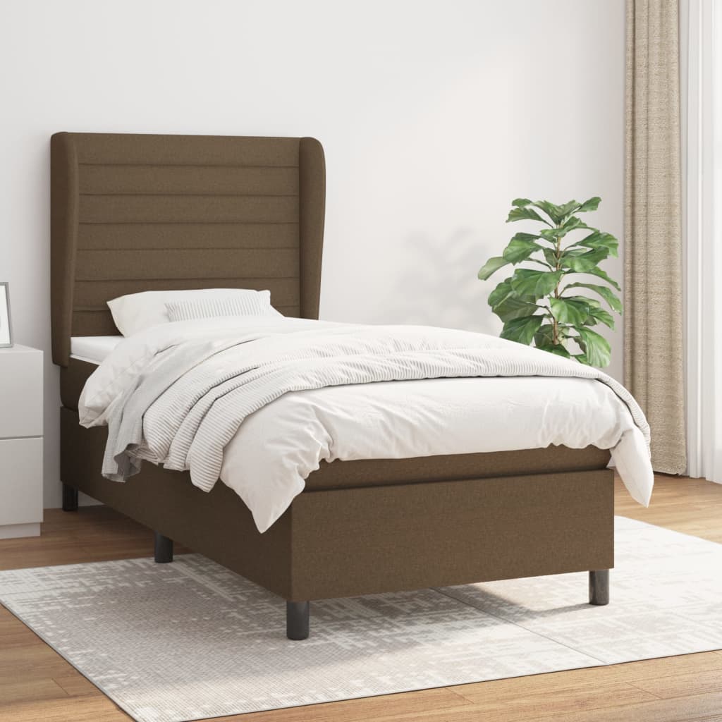 vidaXL Posteľný rám boxsping s matracom hnedý 90x200 cm látka
