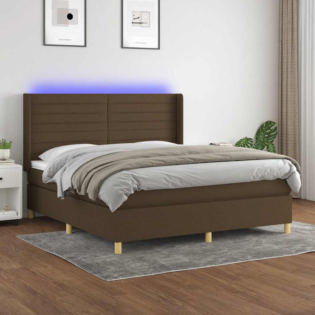 vidaXL Posteľ boxsping s matracom a LED tmavohnedá 180x200 cm látka