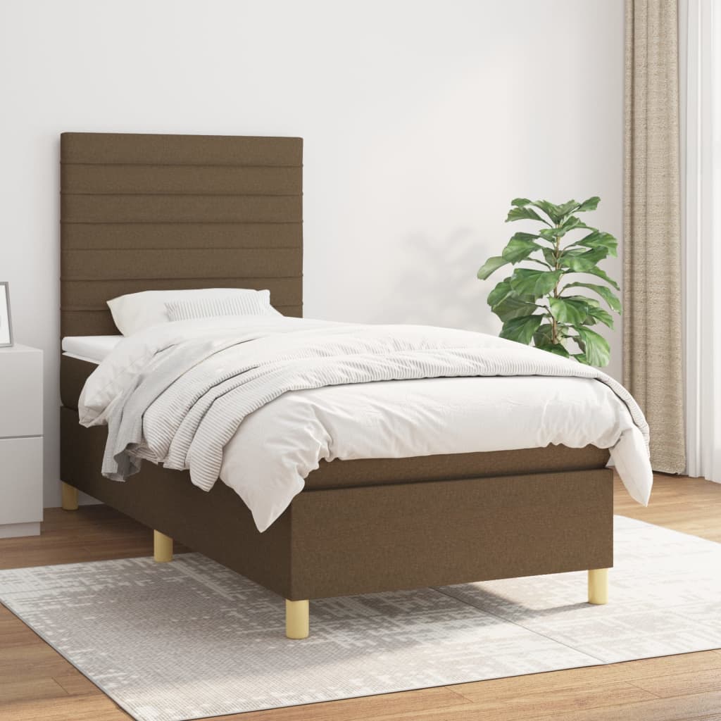 vidaXL Posteľný rám boxsping s matracom hnedý 90x200 cm látka