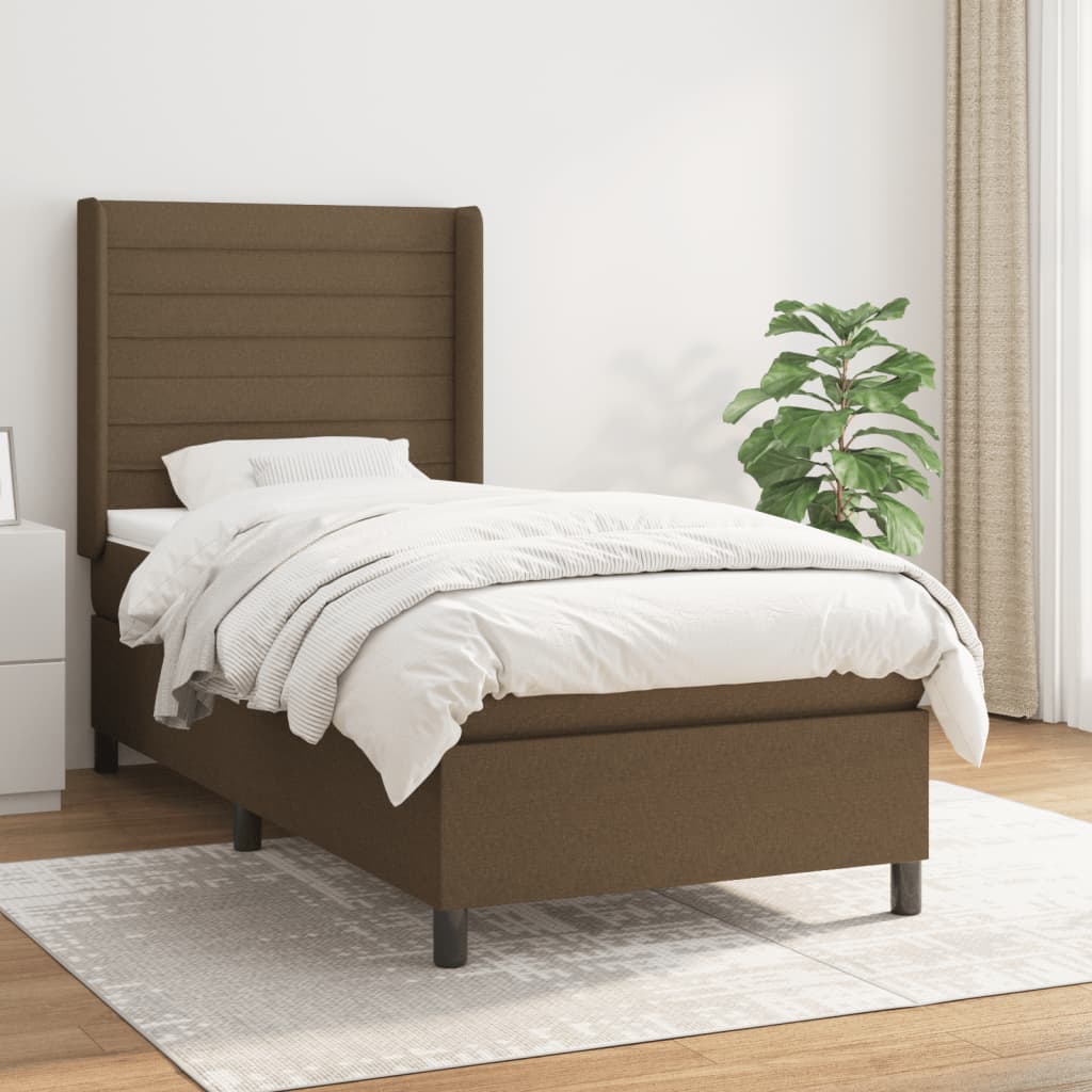 vidaXL Posteľný rám boxsping s matracom hnedý 90x200 cm látka