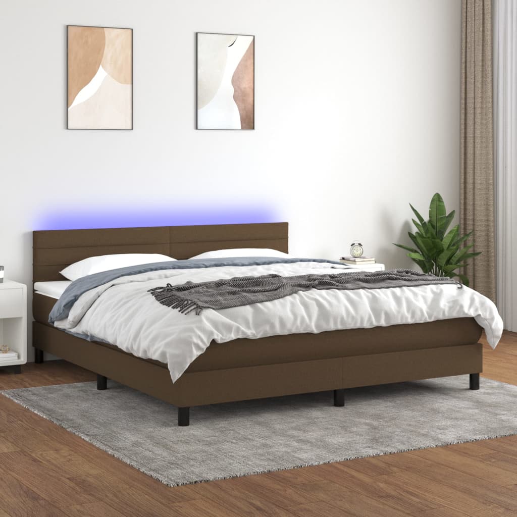 vidaXL Posteľ boxsping s matracom a LED tmavohnedá 180x200 cm látka