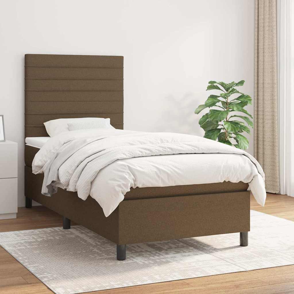 vidaXL Posteľný rám boxsping s matracom hnedý 90x200 cm látka