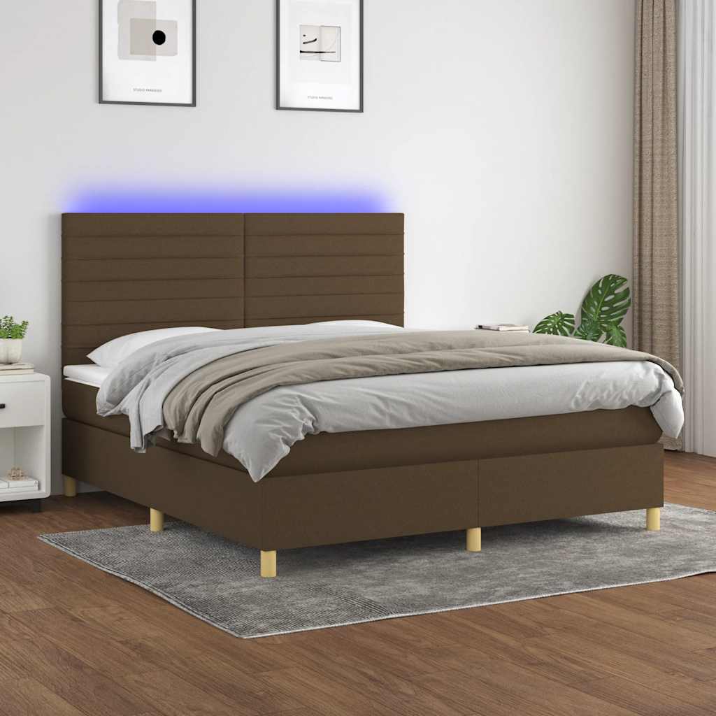 vidaXL Posteľ boxsping s matracom a LED tmavohnedá 180x200 cm látka
