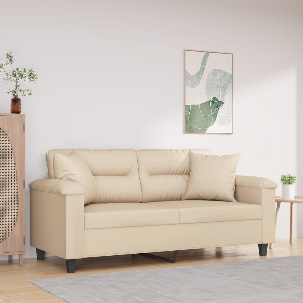 vidaXL 2-miestna pohovka s vankúšmi krémová 140 cm mikrovlákno