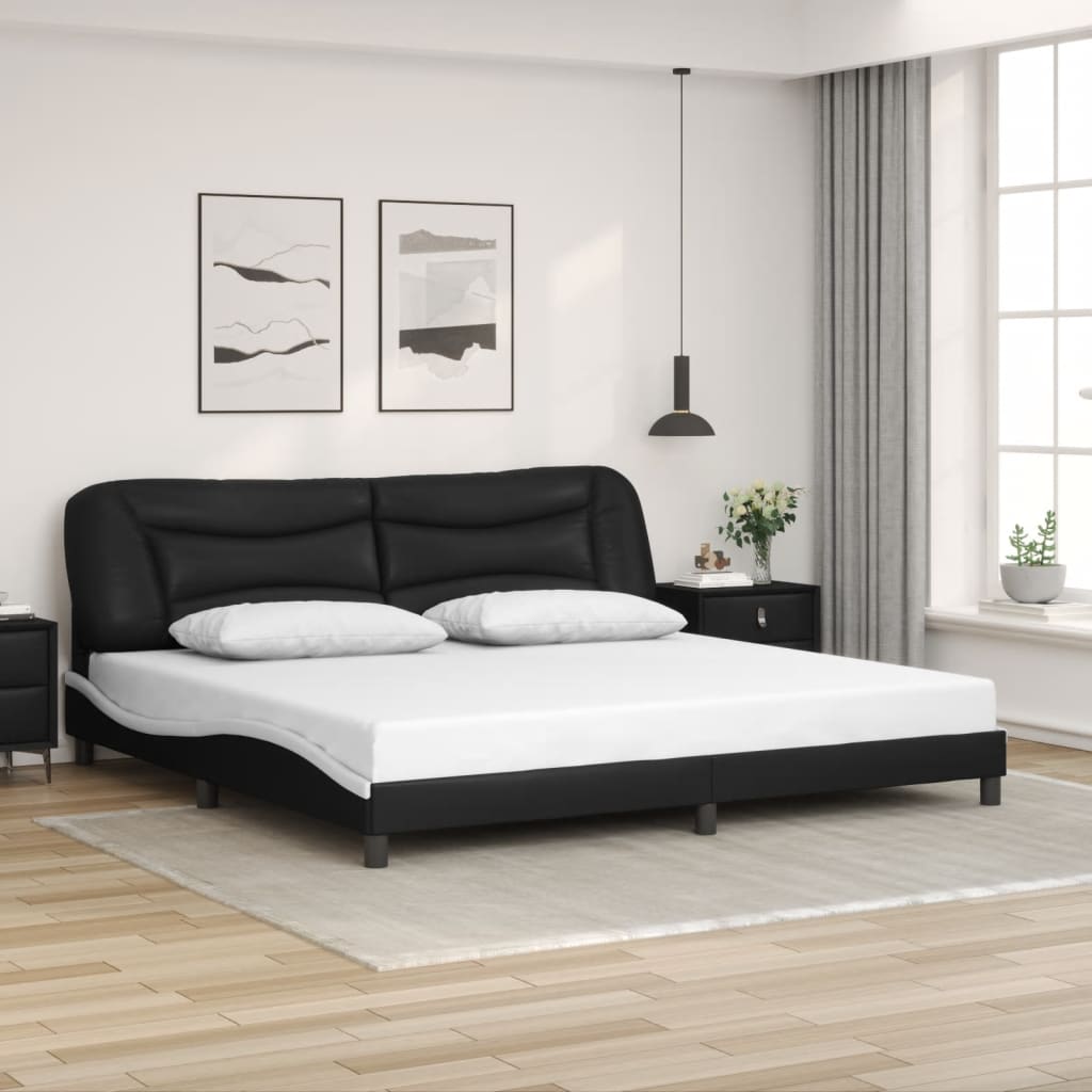 vidaXL Posteľný rám s čelom čierno-biely 200x200 cm umelá koža