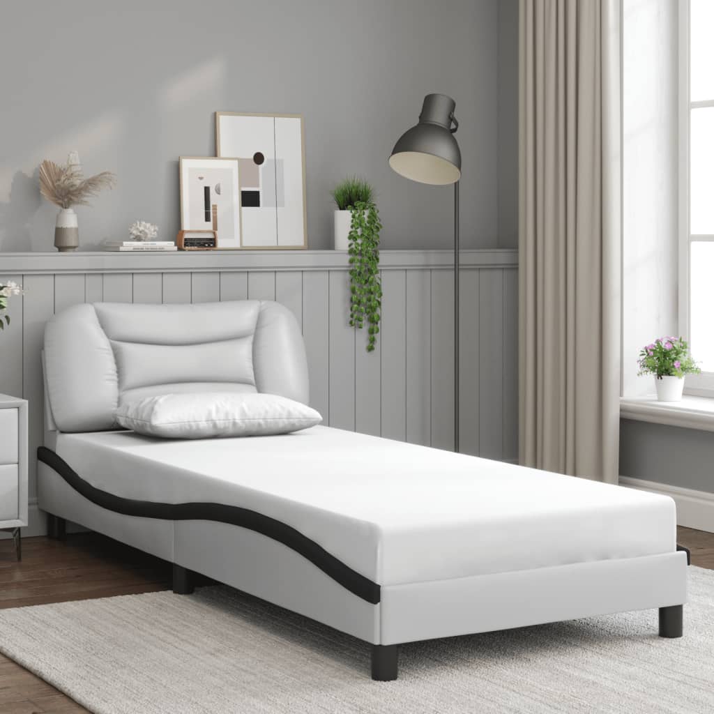 vidaXL Posteľný rám s čelom bielo-čierny 80x200 cm umelá koža