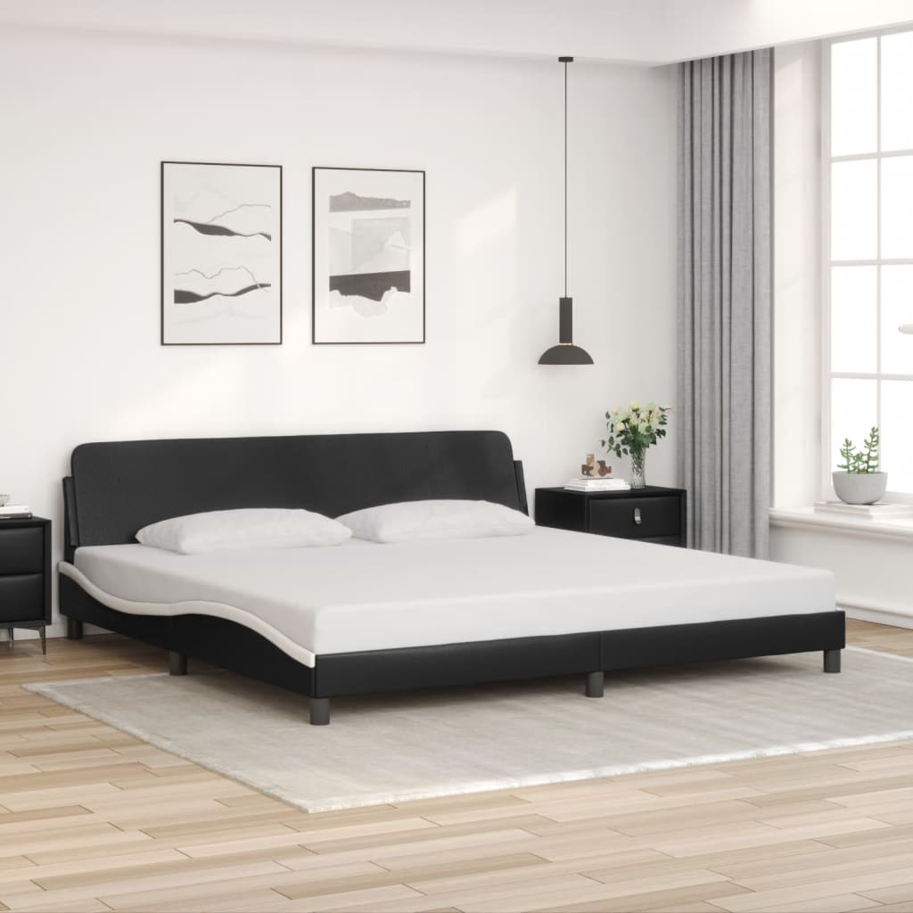 vidaXL Posteľný rám s čelom čierno-biely 200x200 cm umelá koža