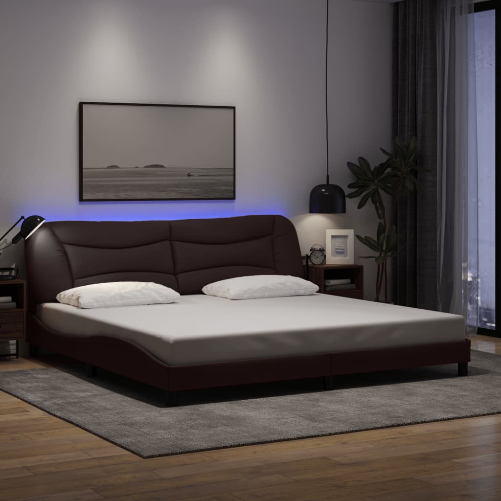 vidaXL Posteľný rám s LED svetlami tmavohnedý 200x200 cm látka