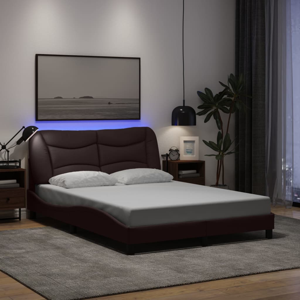 vidaXL Posteľný rám s LED svetlami tmavohnedý 140x190 cm látka