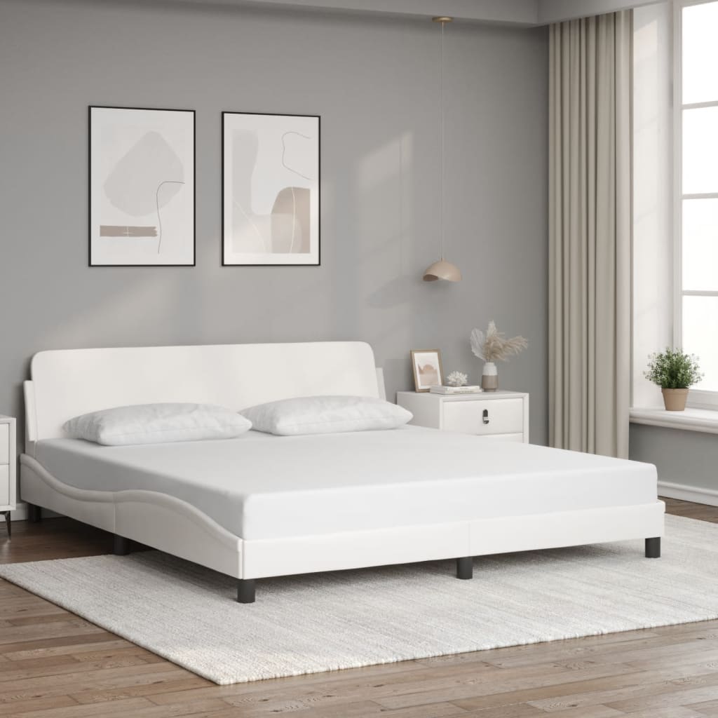 vidaXL Posteľný rám s čelom biely 180x200 cm umelá koža