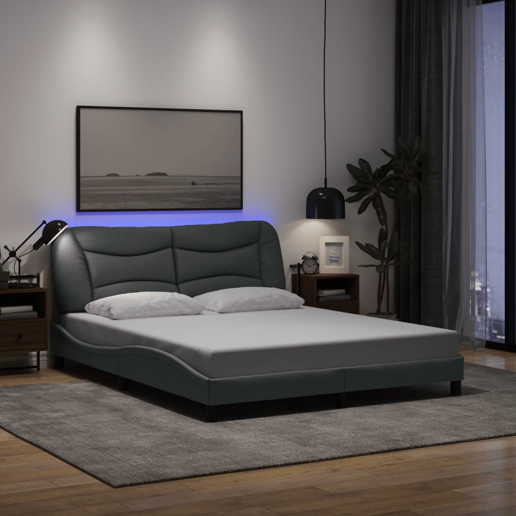 vidaXL Posteľ s LED bez matraca svetlosivá 160x200 cm látka