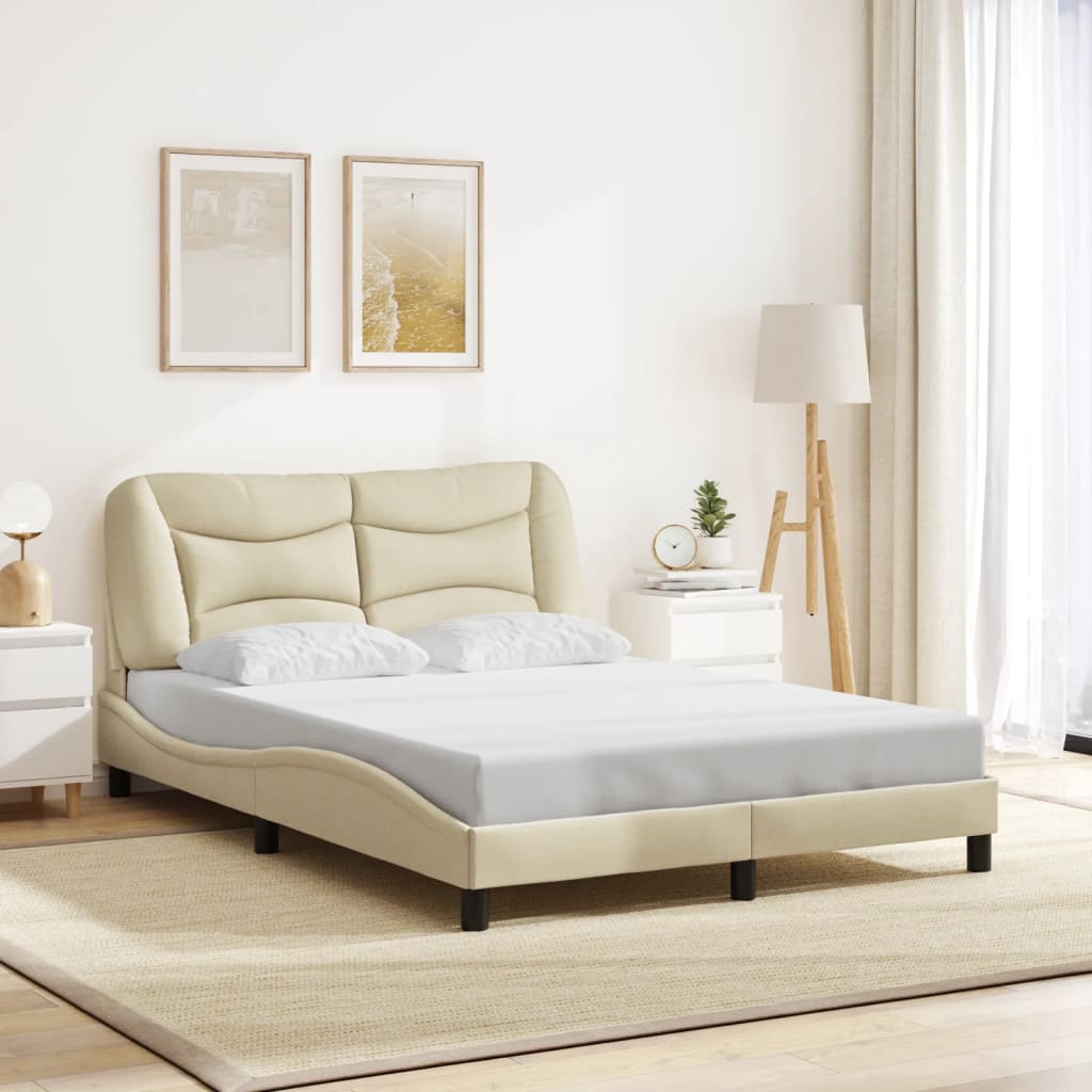 vidaXL Posteľ bez matraca krémová 140x190 cm látka