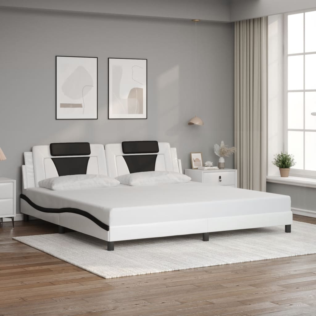 vidaXL Posteľný rám s čelom bielo-čierny 200x200 cm umelá koža