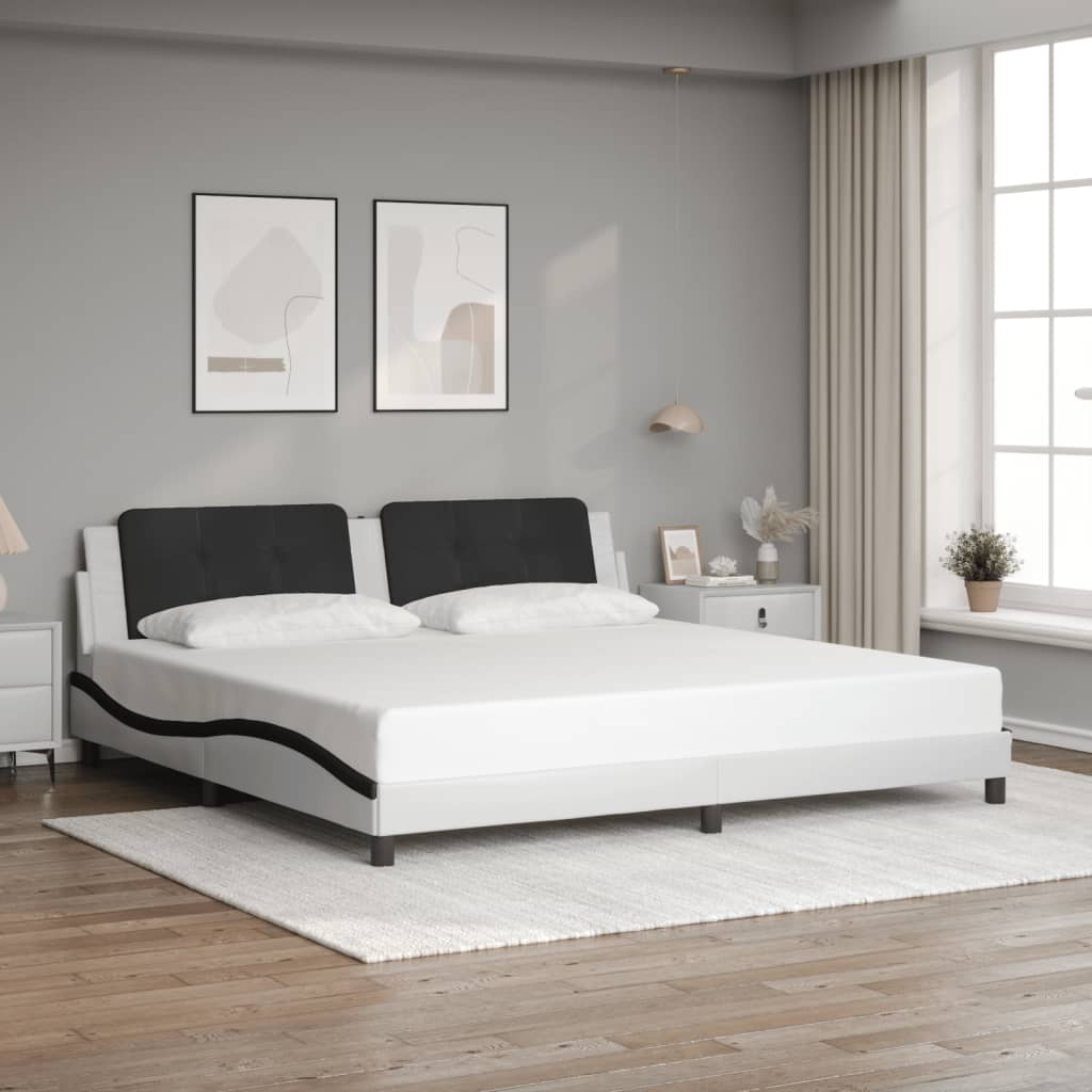vidaXL Posteľný rám s čelom bielo-čierny 200x200 cm umelá koža