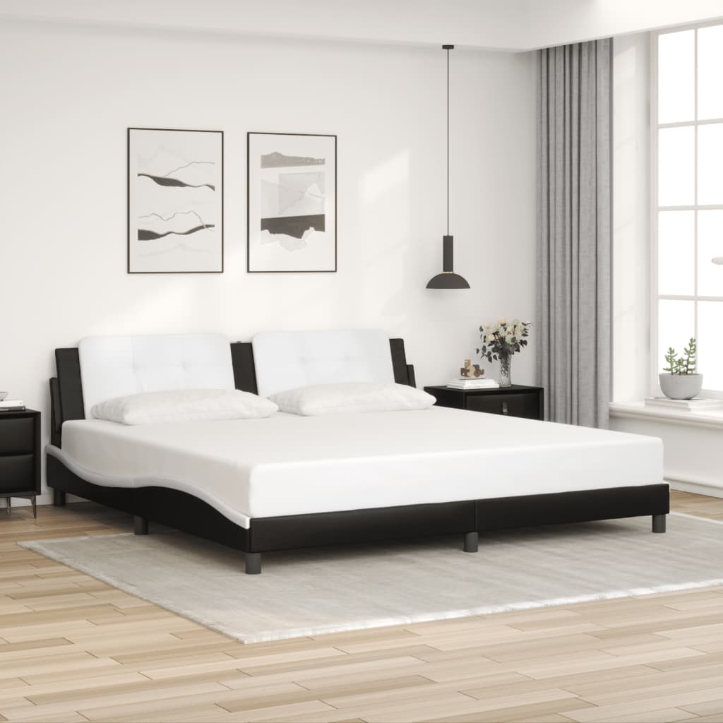 vidaXL Posteľný rám s čelom čierno-biely 200x200 cm umelá koža