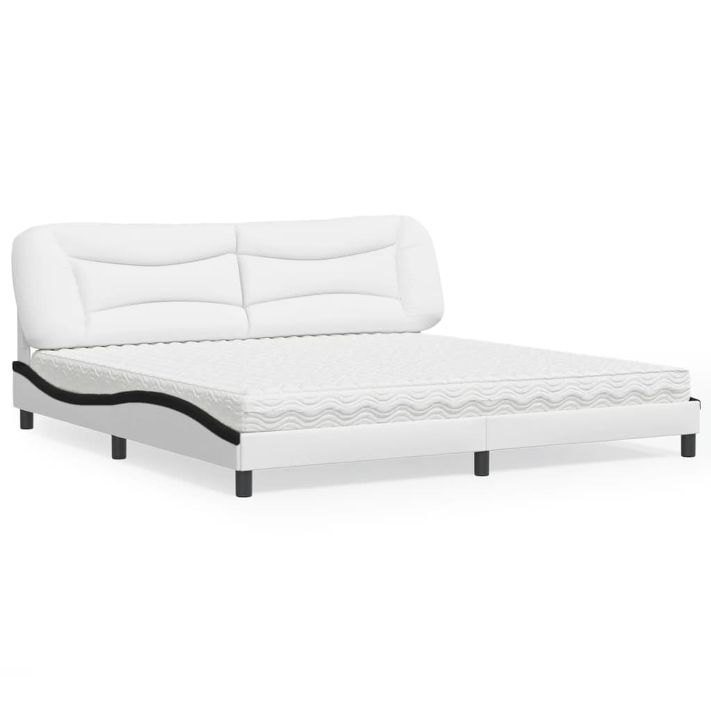 vidaXL Posteľ s matracom bielo-čierna 200x200 cm umelá koža