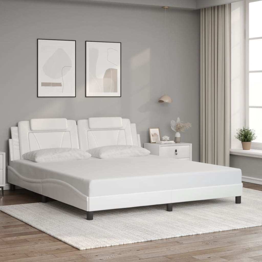 vidaXL Posteľný rám s čelom biely 180x200 cm umelá koža