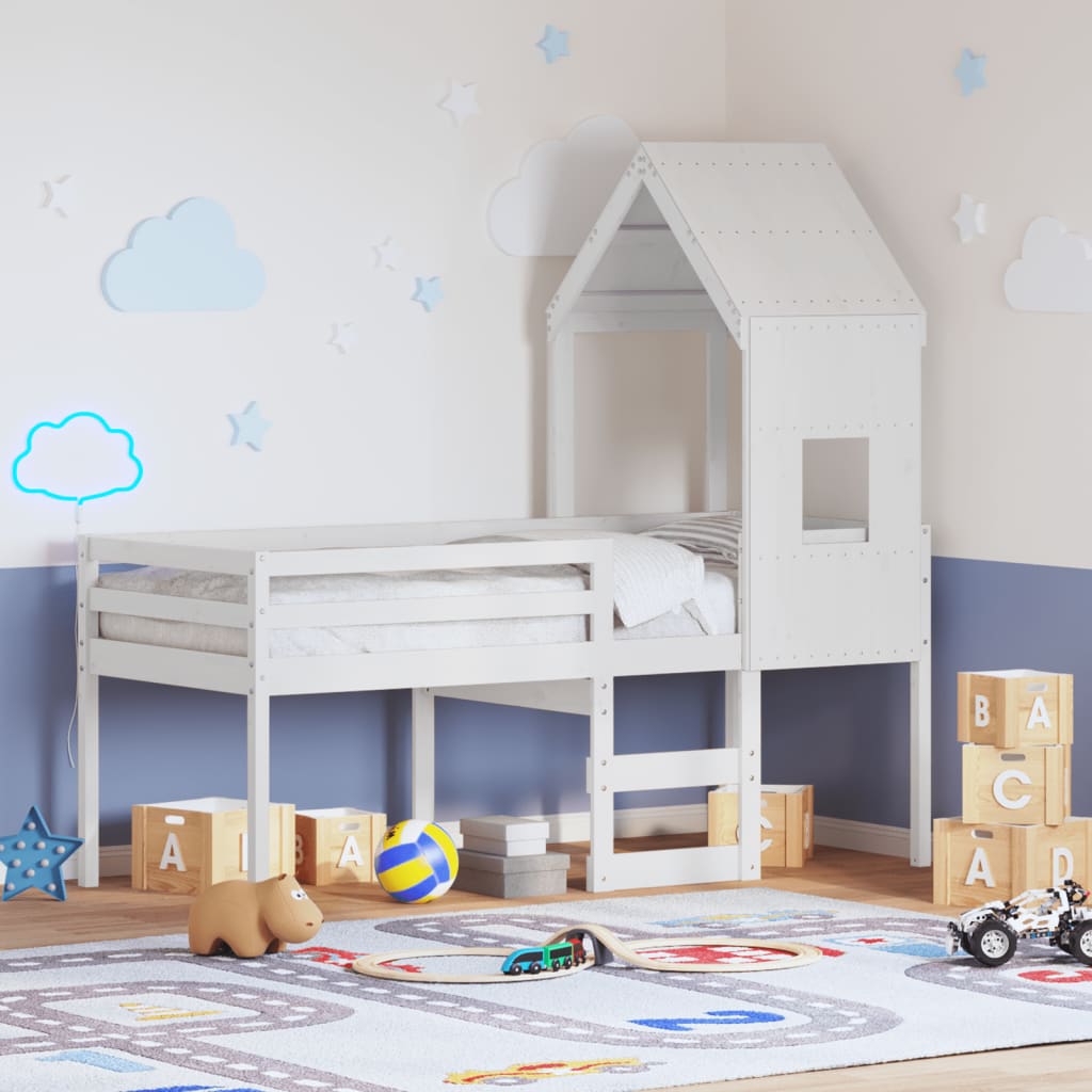 vidaXL Vysoká posteľ so strechou biela 80x200 cm borovicový masív