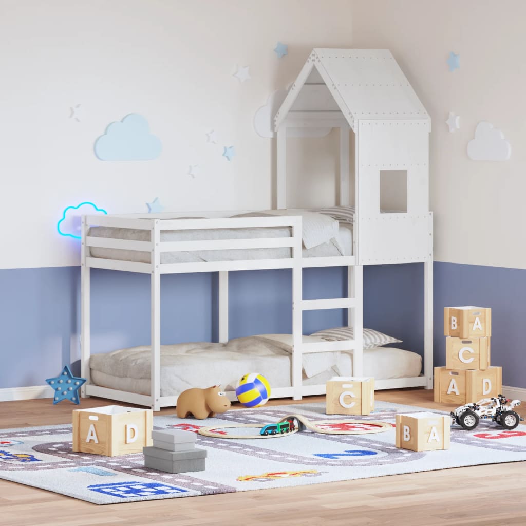 vidaXL Poschodová posteľ so strechou biela 80x200 cm borovicový masív