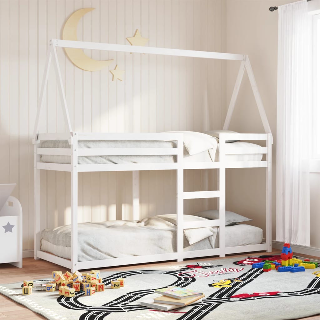 vidaXL Poschodová posteľ so strechou biela 90x200 cm borovicový masív