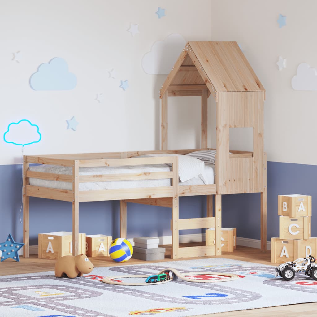vidaXL Vysoká posteľ so strechou 90x190 cm borovicový masív