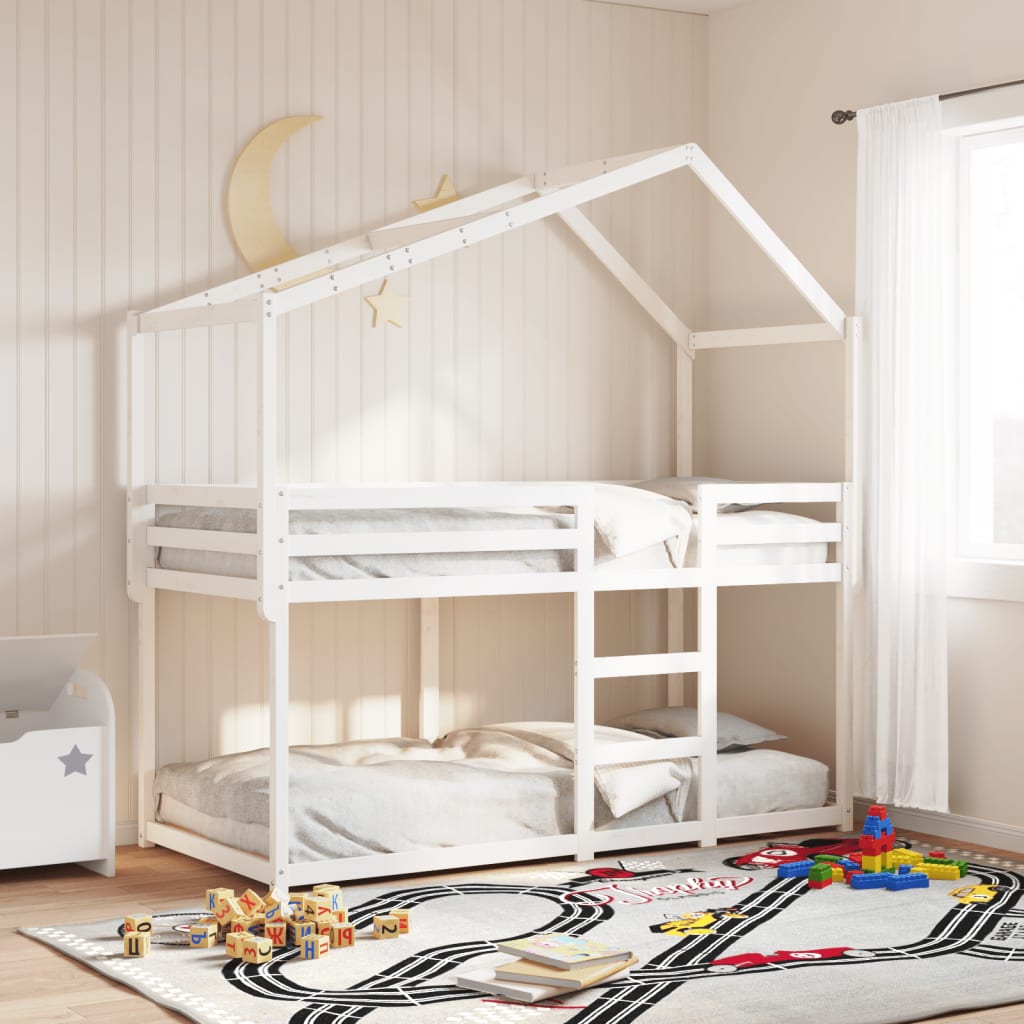 vidaXL Poschodová posteľ so strechou biela 75x190 cm borovicový masív