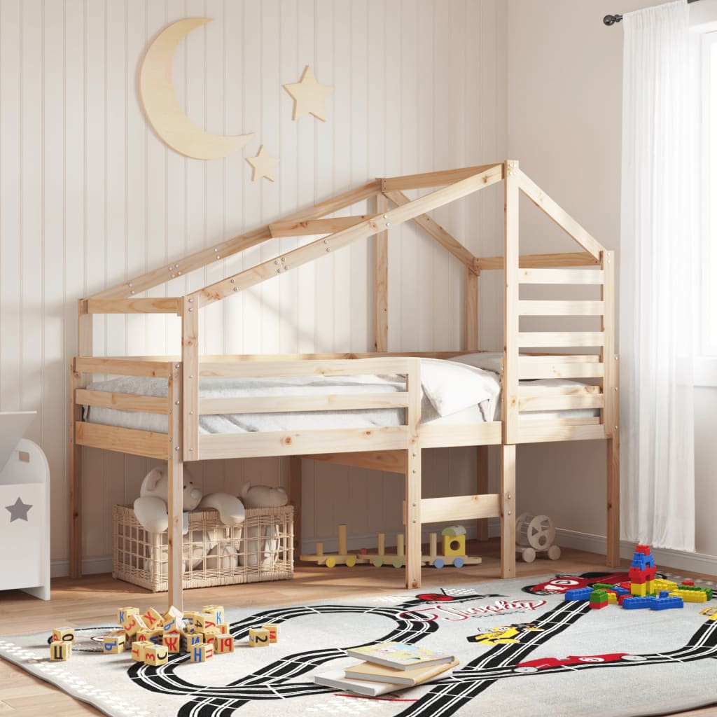 vidaXL Vysoká posteľ so strechou 90x190 cm borovicový masív