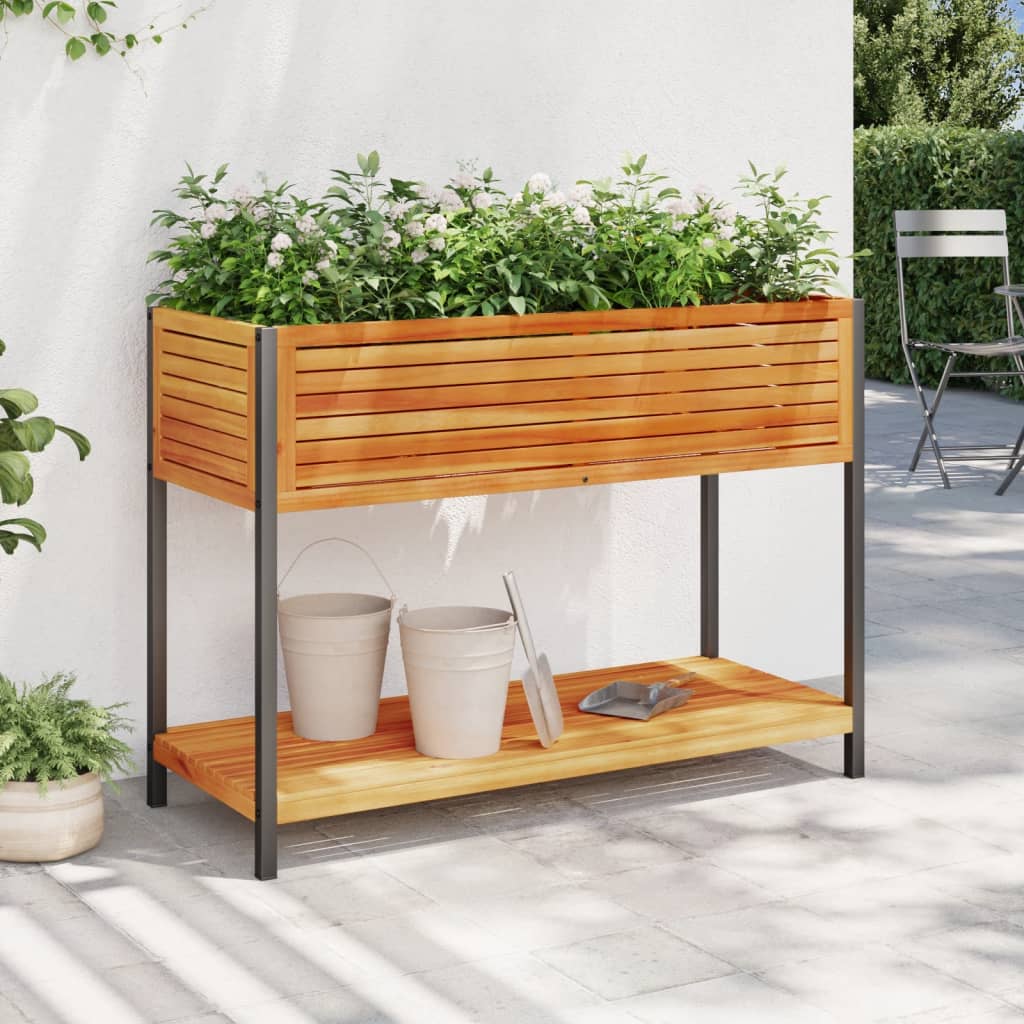 vidaXL Záhradný kvetináč s policou 110x45x80 cm masívna akácia a oceľ