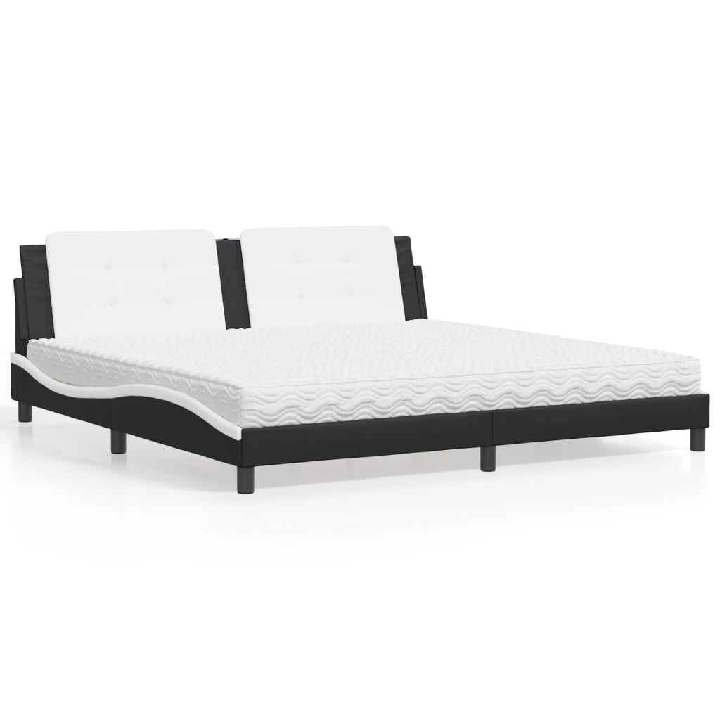 vidaXL Posteľ s matracom čierno-biela 200x200 cm umelá koža