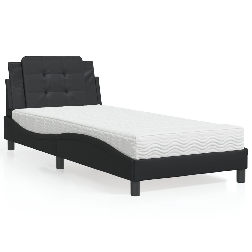 vidaXL Posteľ s matracom čierna 90x200 cm umelá koža
