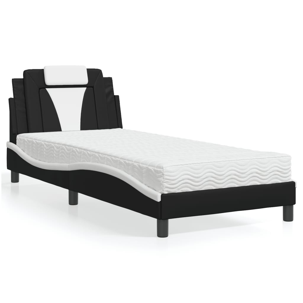 vidaXL Posteľ s matracom čierno-biela 90x190 cm umelá koža