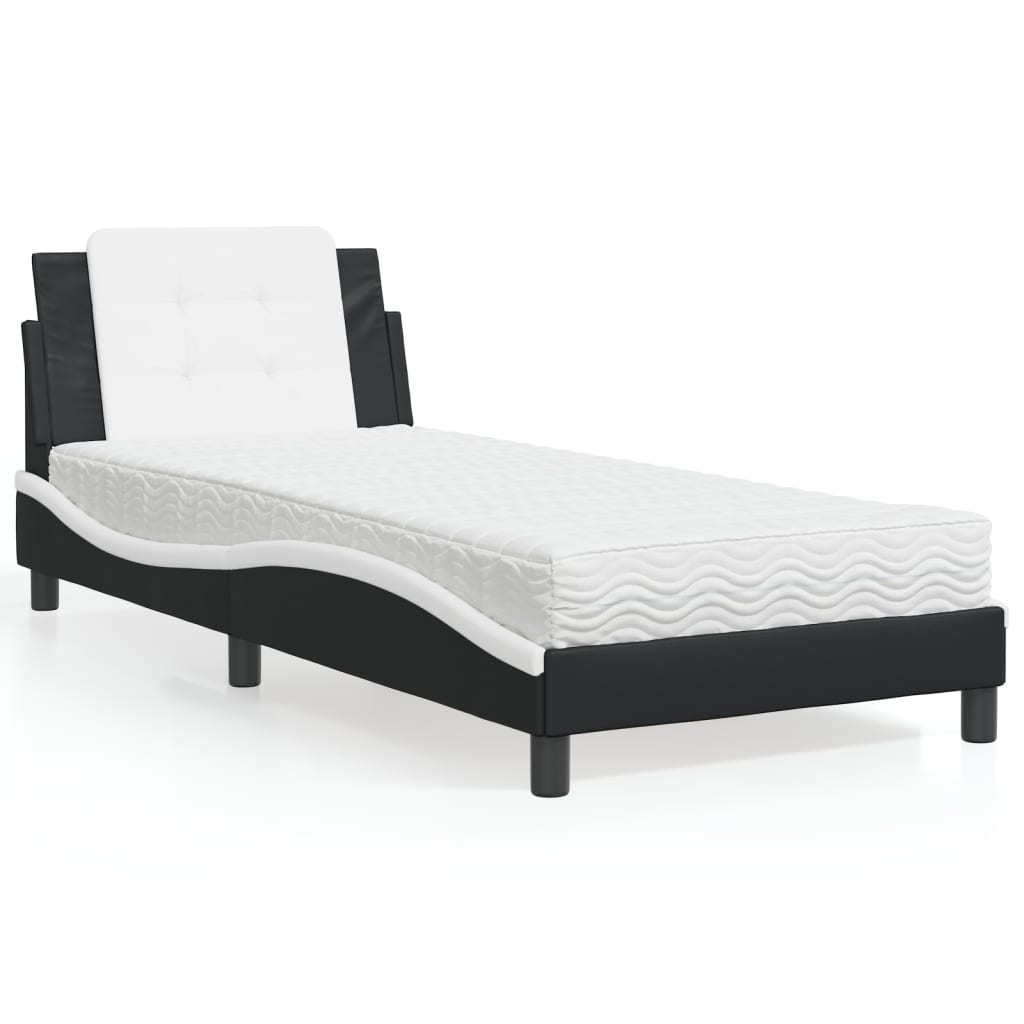 vidaXL Posteľ s matracom čierno-biela 90x200 cm umelá koža