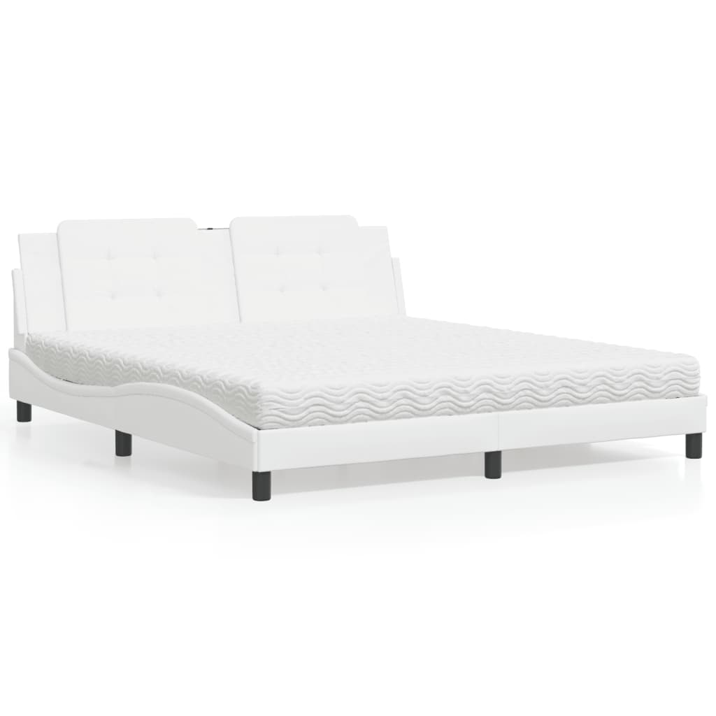 vidaXL Posteľ s matracom biela 180x200 cm umelá koža