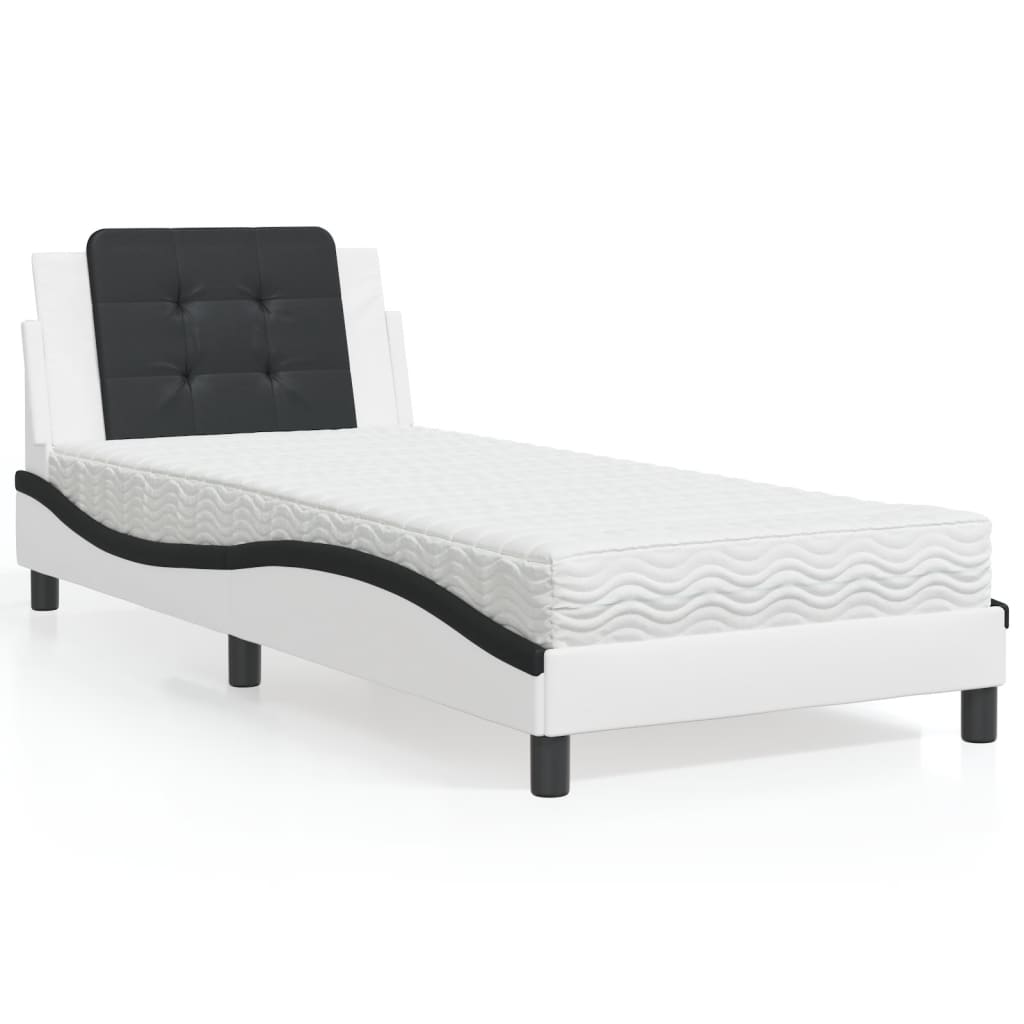 vidaXL Posteľ s matracom biela a čierna 100x200 cm umelá koža