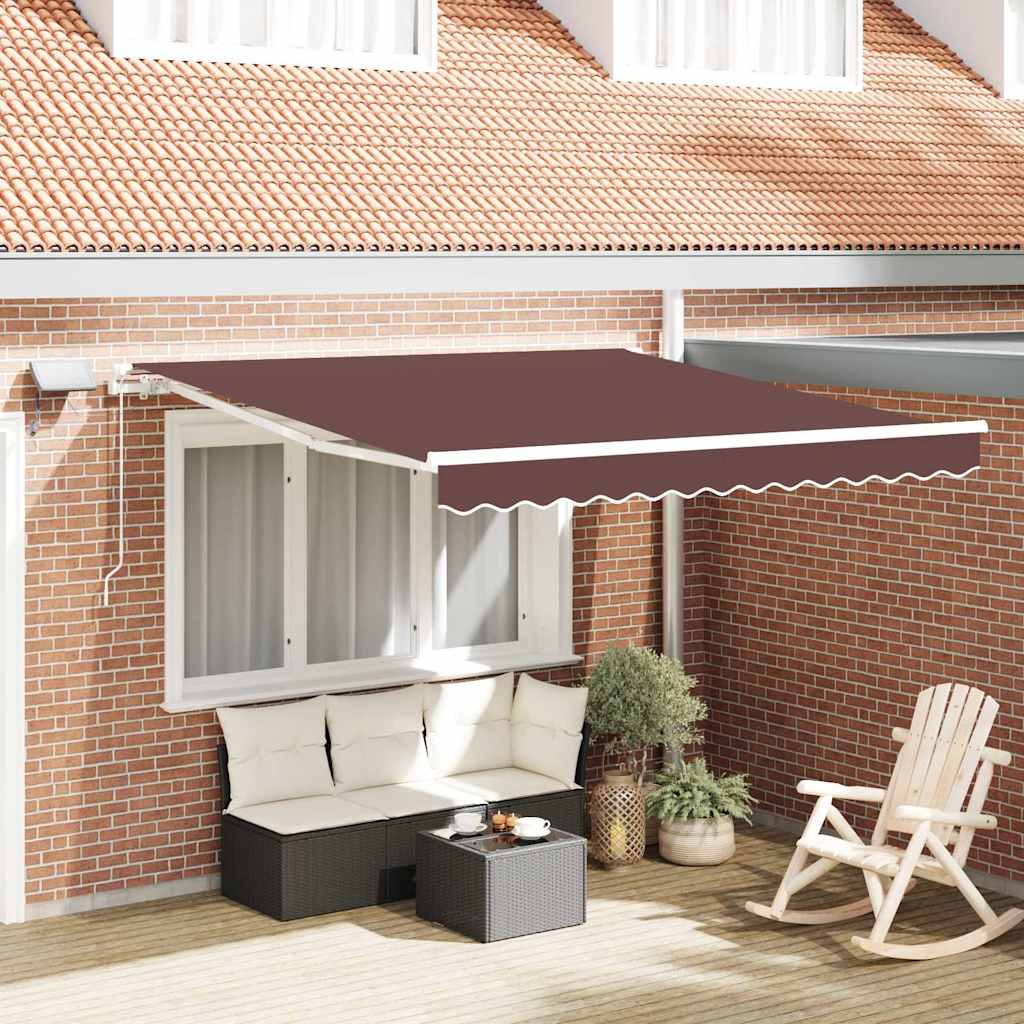 vidaXL Ručne zaťahovacia markíza s LED hnedá 300x250 cm