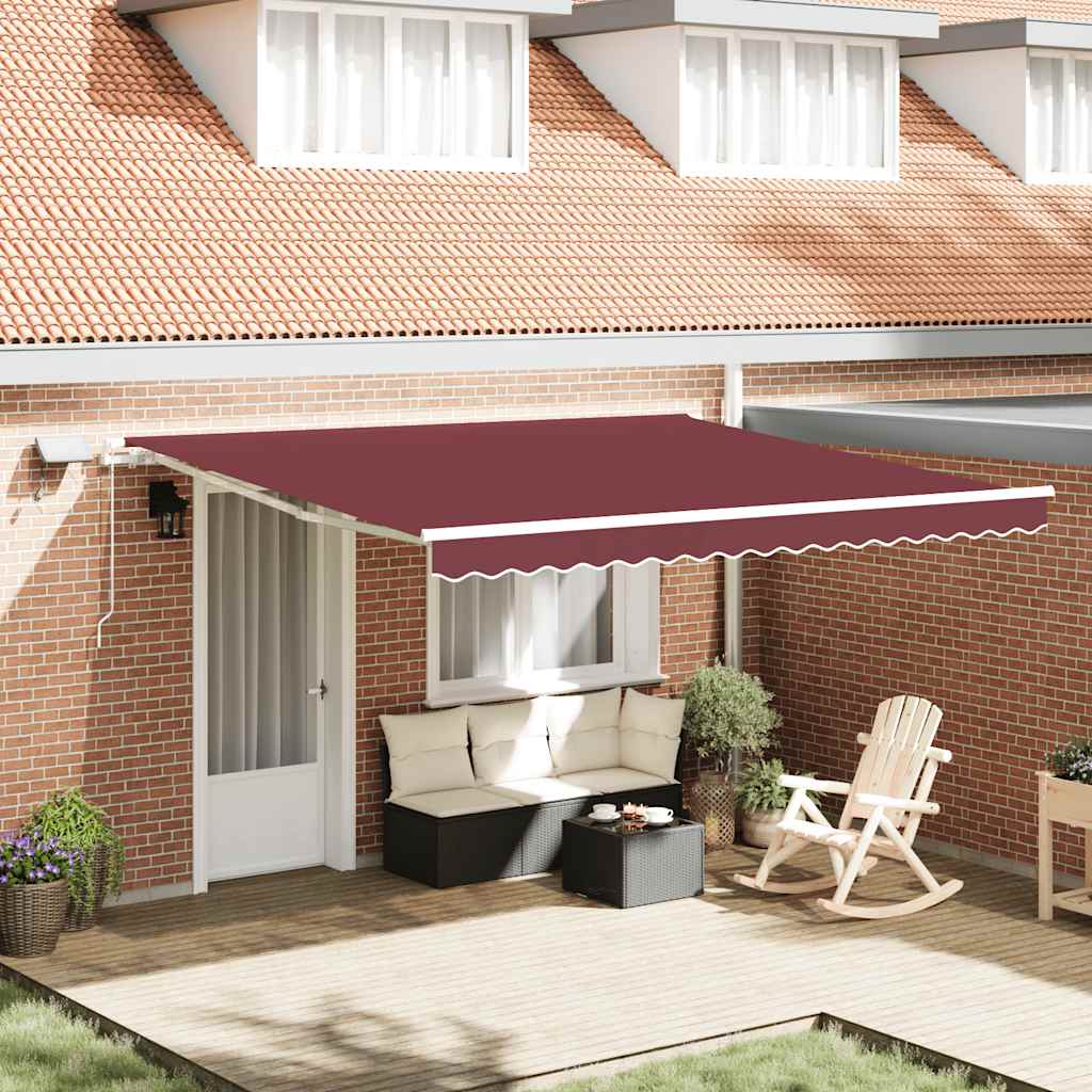 vidaXL Ručne zaťahovacia markíza s LED burgundská 400x300 cm