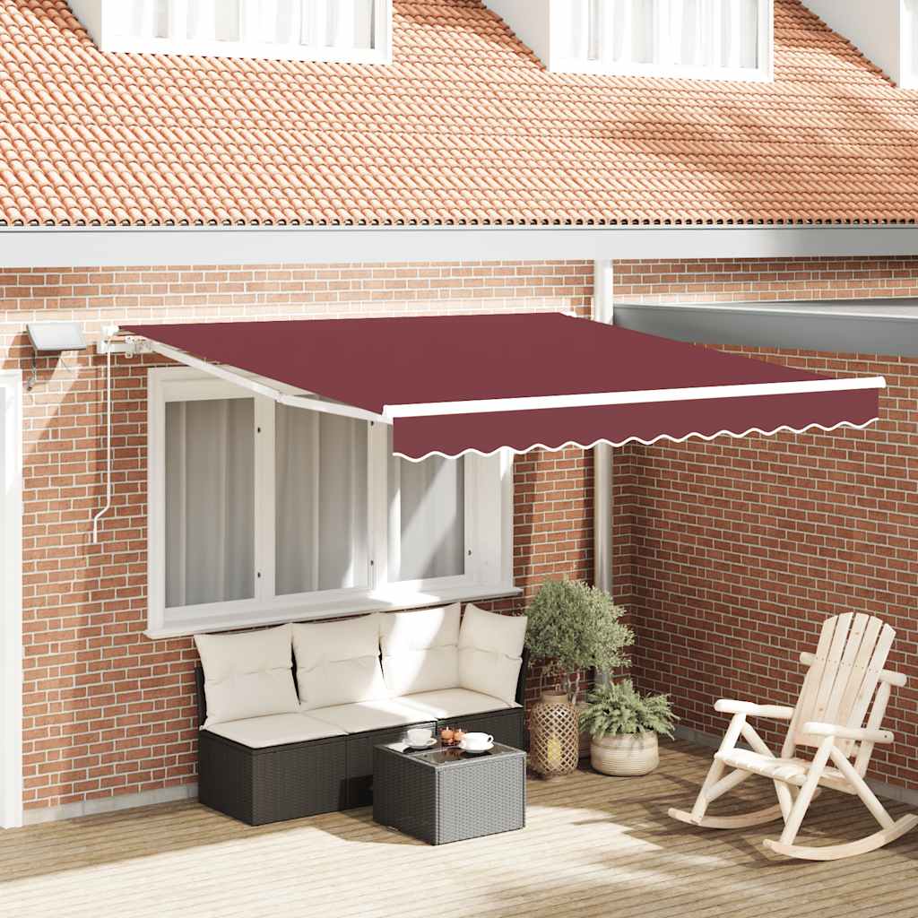 vidaXL Ručne zaťahovacia markíza s LED vínová 300x250 cm