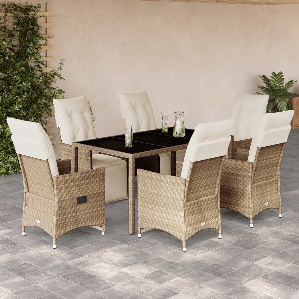 vidaXL 7-dielna záhradná bistro súprava s vankúšmi béžová polyratan