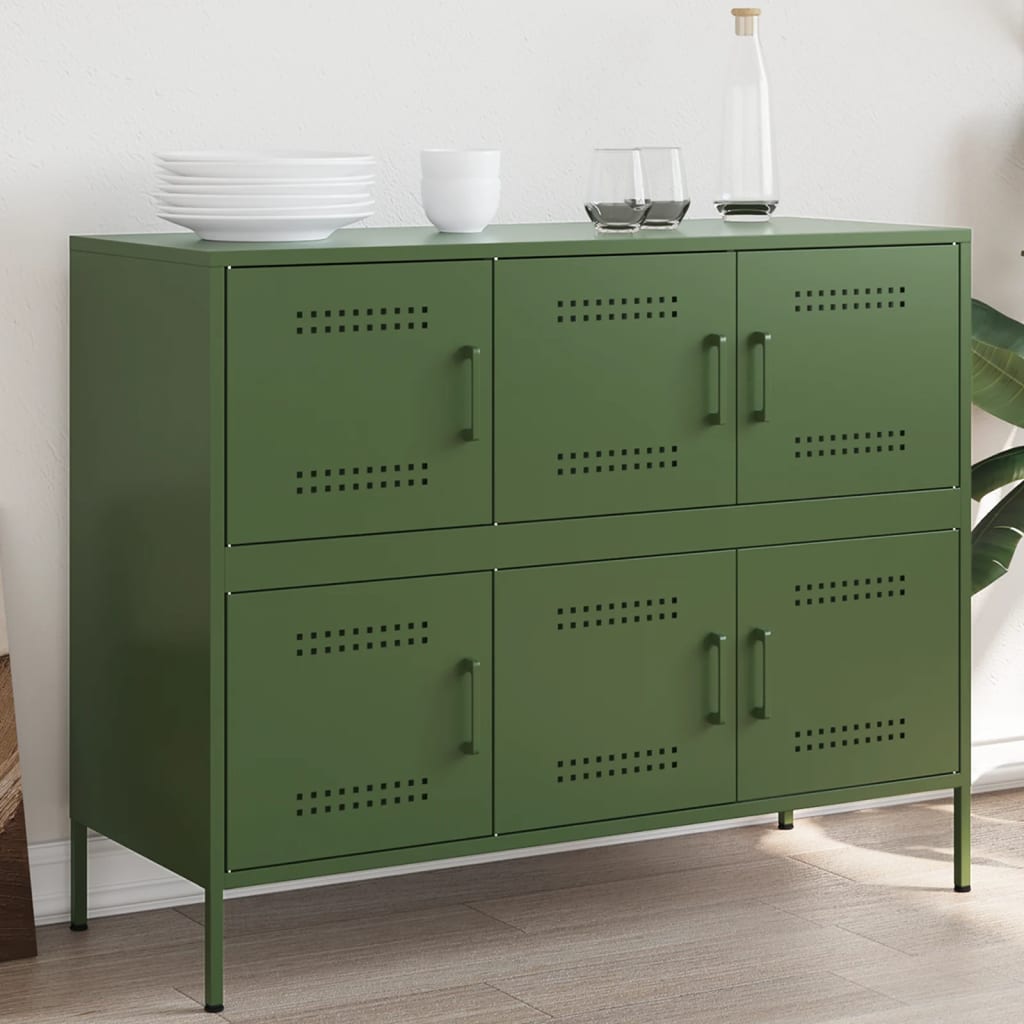 vidaXL Komoda olivovozelená 100,5x39x79 cm oceľ