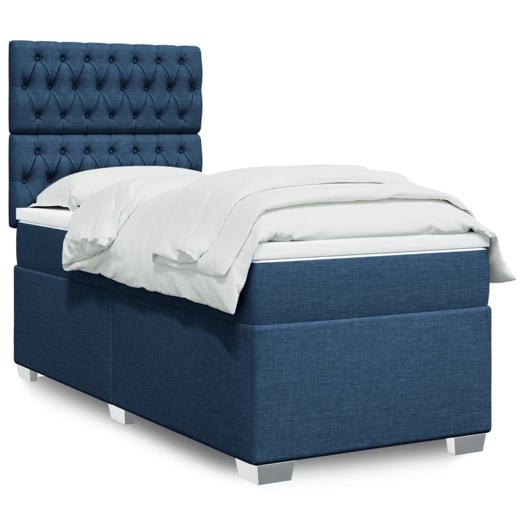 vidaXL Posteľný rám boxspring s matracom modrý 90x200 cm látka