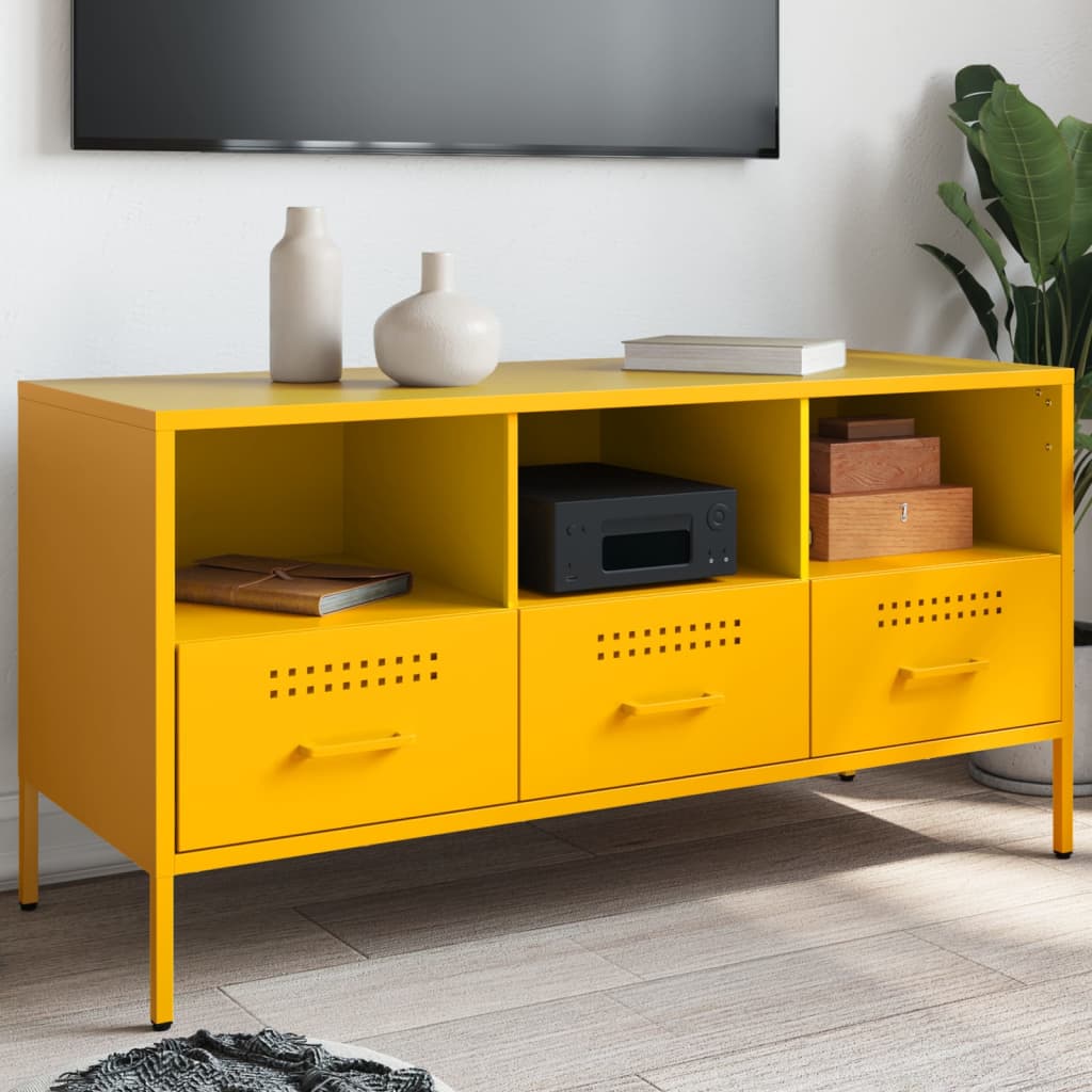 vidaXL TV skrinka horčicovožltá 100,5x39x50,5 cm oceľ