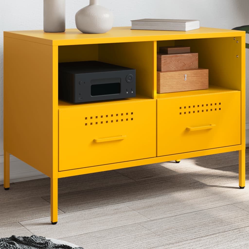 vidaXL TV skrinka horčicovožltá 68x39x50,5 cm oceľ