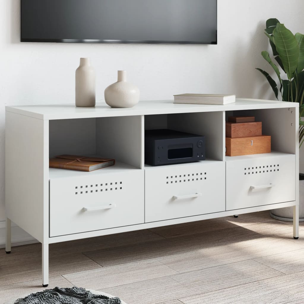 vidaXL TV skrinka biela 100,5x39x50,5 cm oceľ